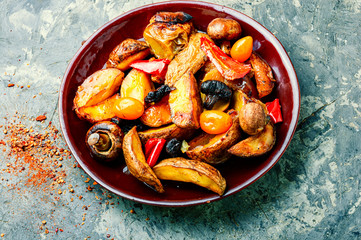 Roasted potatoes with mushrooms