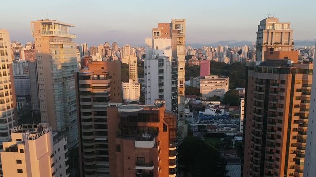 Aerial view to Sao Paulo downtown, at sunset, Brazil