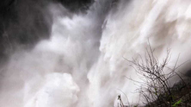 Extrem conditions view of the power of Pailon del Diablo waterfall. Cascada del Pailon del diablo con mucha agua.