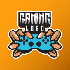 Hands, both hands, abstract hands with joystick game controller esport vector logo design template