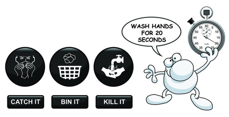 Public information Coronavirus COVID 19 advisory wash hands for twenty seconds message on white background 