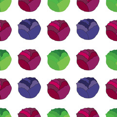 green, blue and purple cabbage seamless pattern. isolated vegetable illustration.