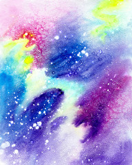 Bright background on the theme of space, watercolor illustration.
