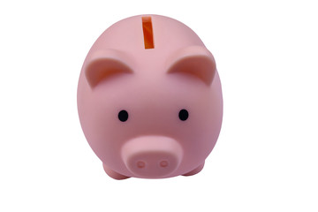 Pink piggy bank isolated on white background