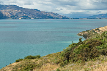 Fototapeta na wymiar View of Lake Hawea from Lake Hawea Lookout in Otago on South Island of New Zealand 