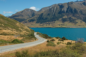 View of Lake Hawea from Lake Hawea Lookout in Otago on South Island of New Zealand
