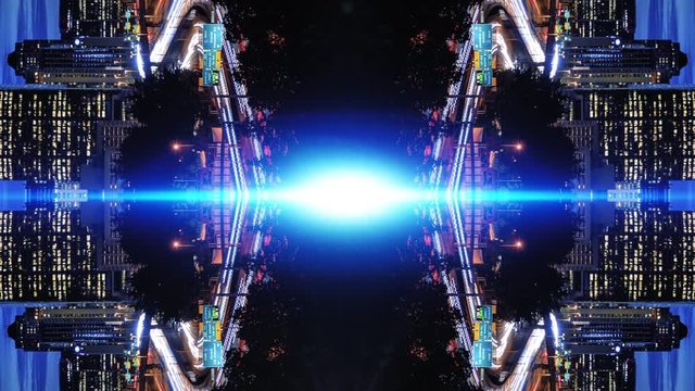 Abstract Urban Mirror Effect Montage with Neon Time Lapse