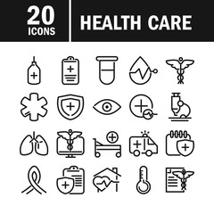 medical and health care equipment assistance icon set line style