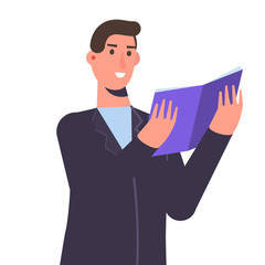 Student reading book,  preparing for examination. Books lover concept. Vector Illustration