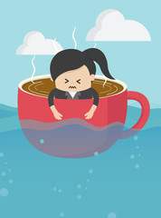 Businesswomen not relaxing in coffee cup, Because drinking too much