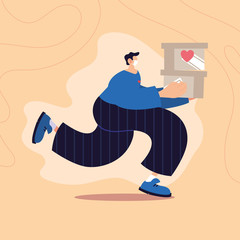 man running with boxes of charity donation