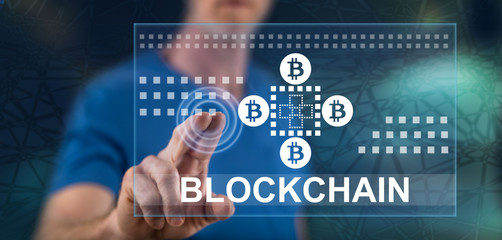 Man touching a blockchain concept