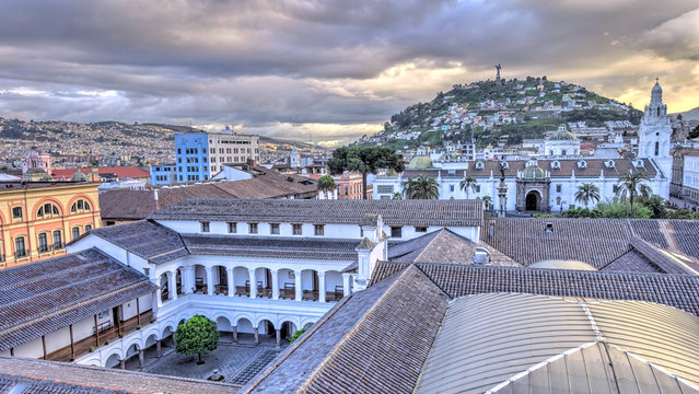 Quito, Ecuador, Historical center at dusk