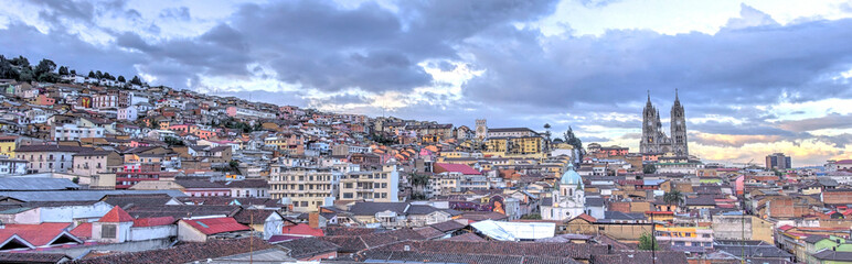 Naklejka na ściany i meble Quito, Ecuador, Historical center at dusk