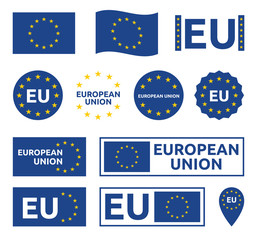 european union signs set, eu labels and badges - obrazy, fototapety, plakaty