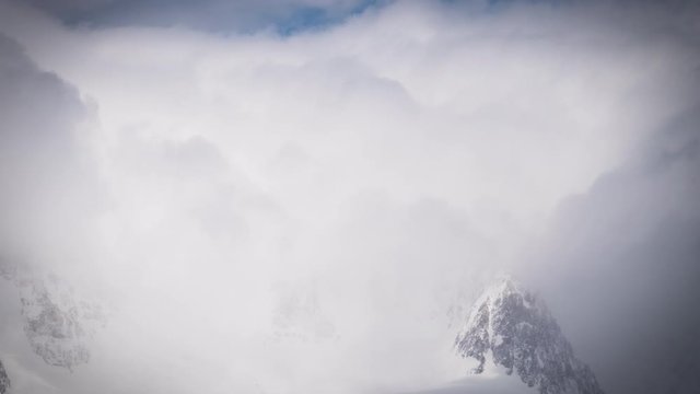 Timelapse of Extreme Weather Conditions on High Elevation. Clouds and Frozen Peak, Fritz Roy, Andes