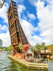 Opened draw bridge at harbor in Fort Lauderdale at Florida