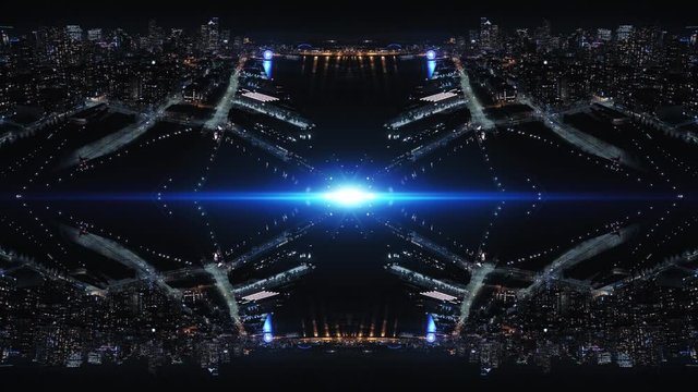Futuristic Urban Aerial Mirror Background with Glowing Blue Light