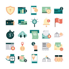 mobile banking, financial payment money bsuiness icons set flat style