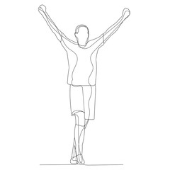 vector, on a white background, drawing in one continuous line a man rejoices