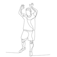 vector, on a white background, drawing in one continuous line a man rejoices