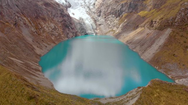Arhuaycocha lake in santa cruz trekk, panoramic view, travel right shot.