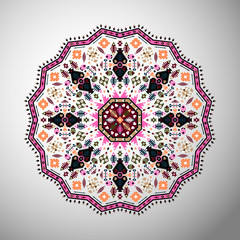 Ornamental round colorful geometric pattern in aztec style