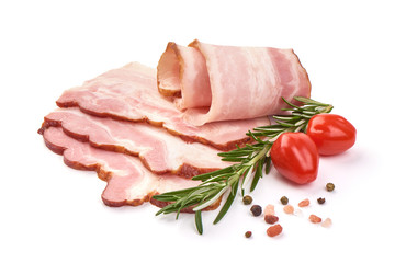 Sliced pork brisked, bacon slices, isolated on white background