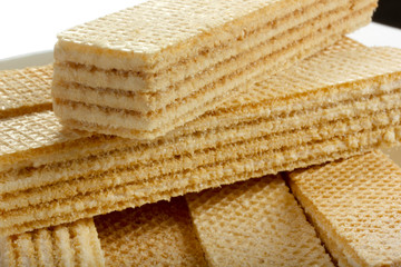 Rectangle shape wafer biscuit. Food background.