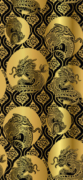 dragon traditional vector japanese chinese seamless pattern design gold black