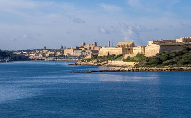 Fototapeta na wymiar Landscape with old Fort Manoel on Manoel Island in Gzira, Malta