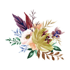 Obraz premium Wedding invitation set botanical flowers, leaves, foliage, garland , feather boho template isolated art on white