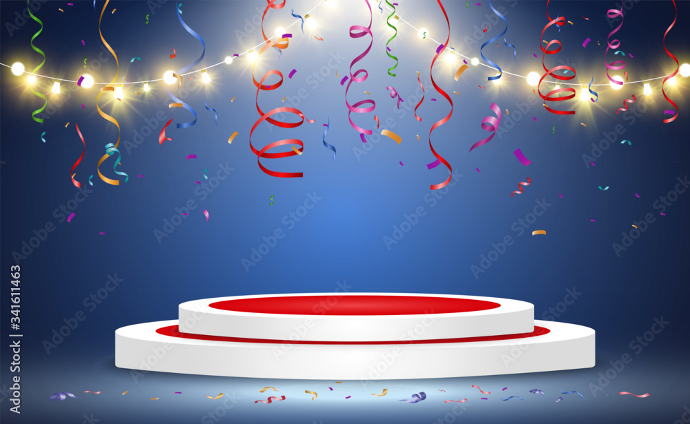 Wall mural winner background with signs of first, second and third place on a round pedestal. vector winner pod
