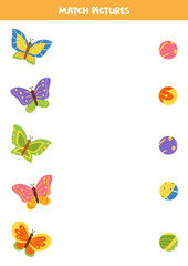 Matching game for kids. Find the pattern of cute carton butterflies.