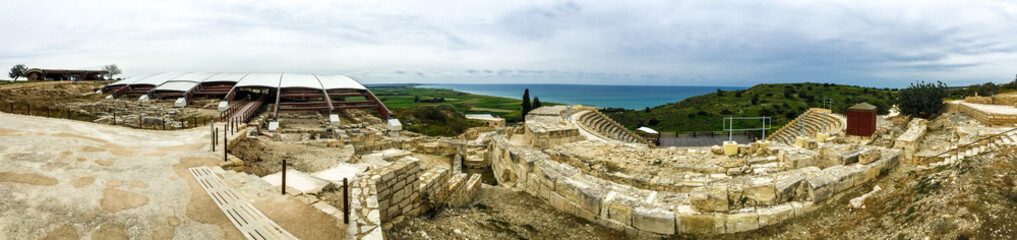 Kourion temple over sea, popular touristic attraction and landmark
