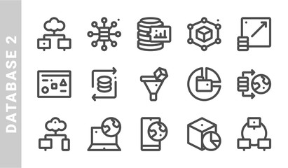 databases 2 icon set. Outline Style. each made in 64x64 pixel