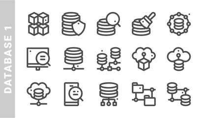 databases 1 icon set. Outline Style. each made in 64x64 pixel