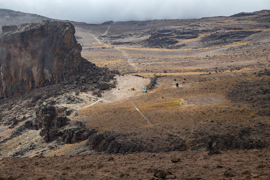 Mount Kilimanjaro. View to Lava Tower Camp on the way to Arrow Glacier. Landscape