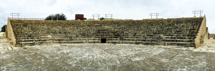 Empty steps and sittings of a stage arena from the ancient amphitheatre of Kourion in Limassol, Cyprus