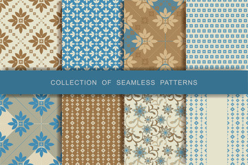  Set of 8 Seamless Patterns.  Textile printing Vector illustration. 
