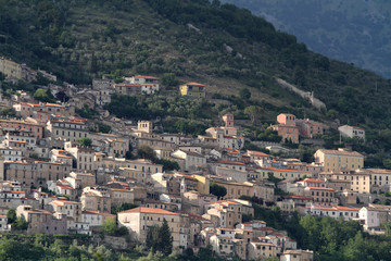 Fototapeta na wymiar Alvito, Italy - June 8, 2017: Panorama on the houses of Alvito in the province of Frosinone in the Comino Valley