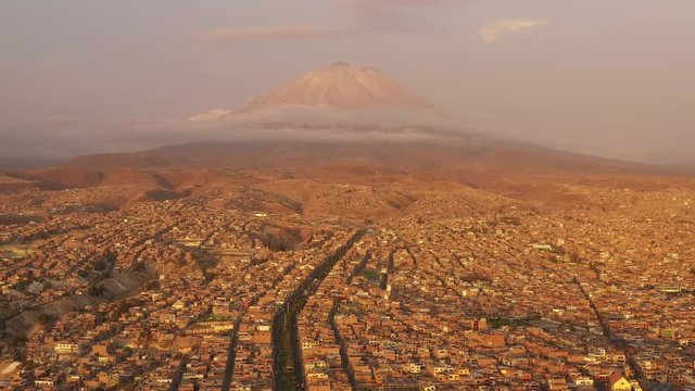aerial view of arequipa city during sunset