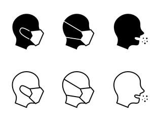 フェイスマスクをしている人間の横顔のアイコンセット