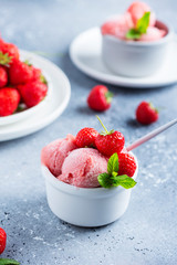 Summer sorbet with fresh strawberry