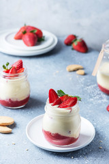 Italian dessert tiramisu with strawberry