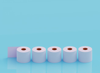 Simple rolls of toilet paper on lite background, place for texts. 3d illustration