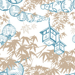 japanese vector sketch design background hand drawn ink seamless pattern lights paper chinese