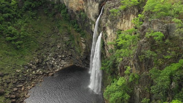 drone shot of waterfall in chapada