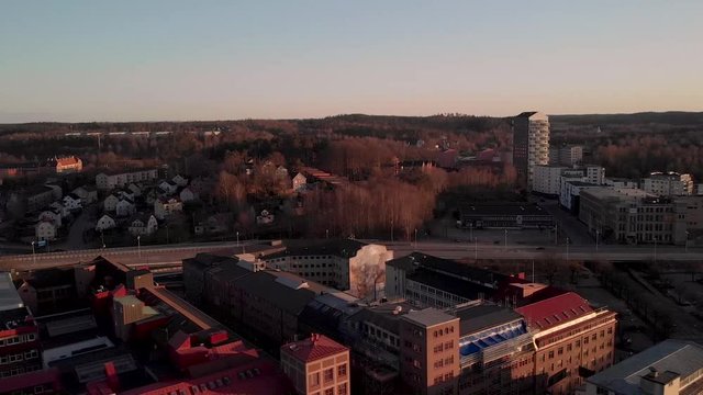 side shot of apartment buildings and a freeway in Sweden.