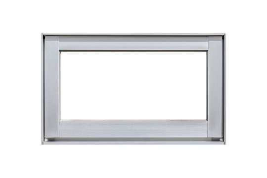 Silver metal window frame isolated on white background.